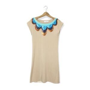 Trina Turk Tan Embellished Sequin Neckline Dress
